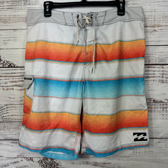 Billabong Men's Striped Swim Shorts sizs 34 Orange/Blue drawstring board shorts - Picture 1 of 7